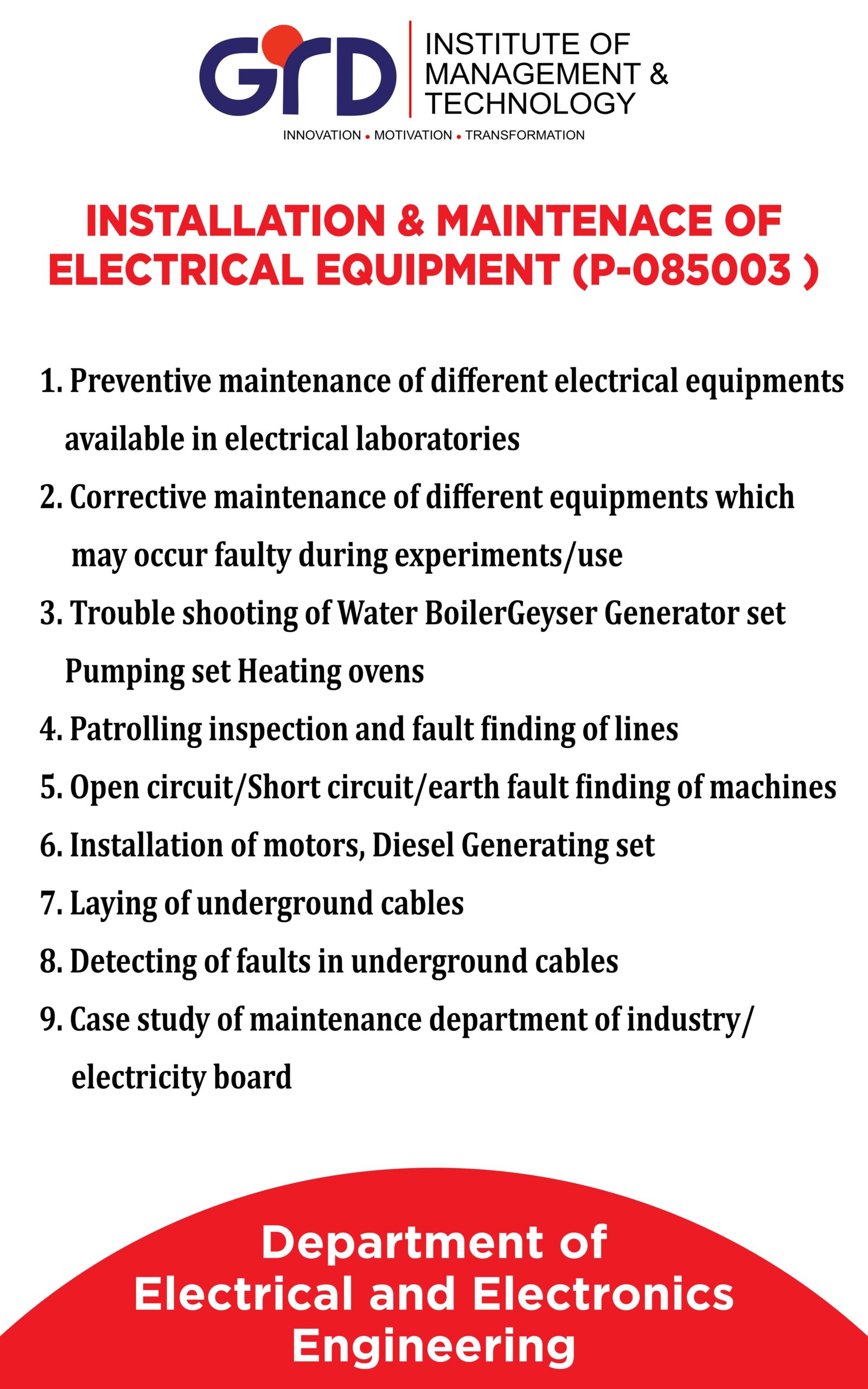 INSTALLATION & MAINTENACE OF ELECTRICAL EQUIPMENT